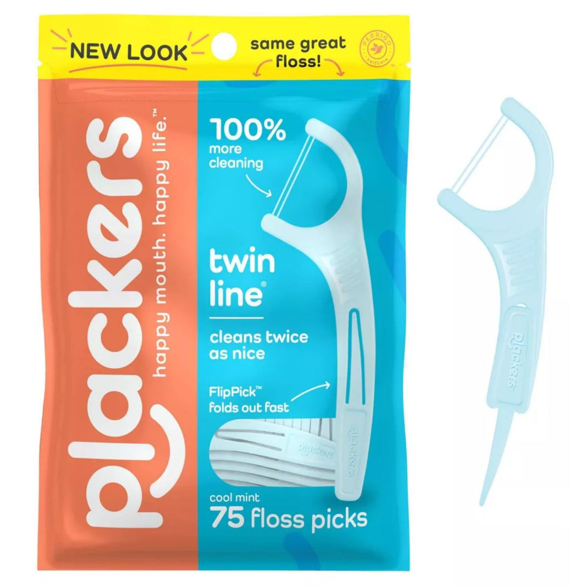 Plackers Twin Line Floss Picks, Intense Mint, 75 Count