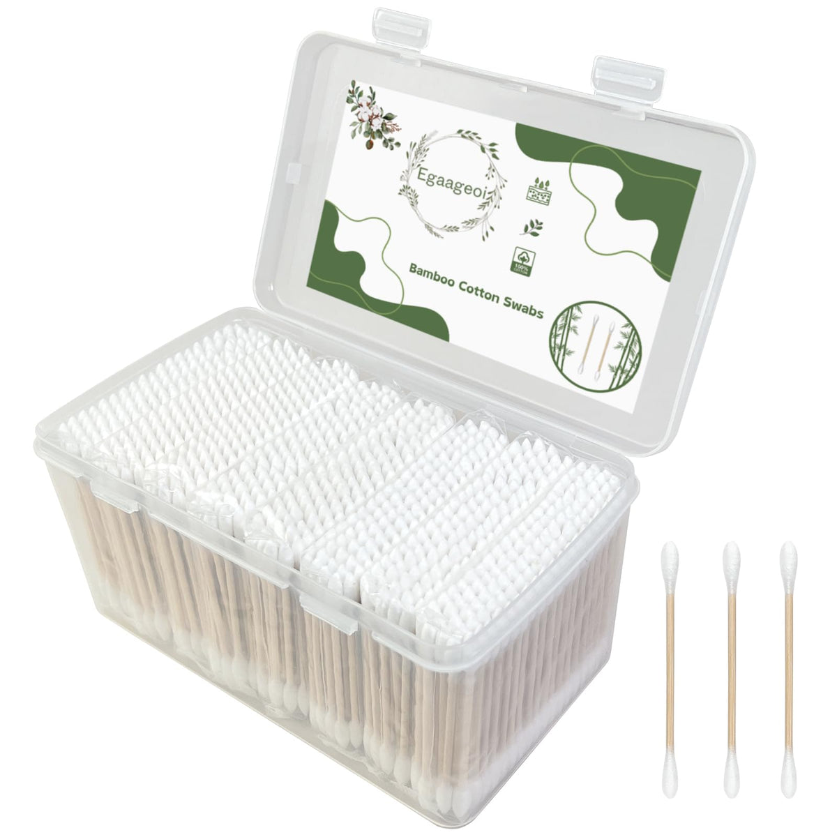 Egaageoi Bamboo Cotton Swabs 1000 Count, Organic Buds for Ear Cleaning