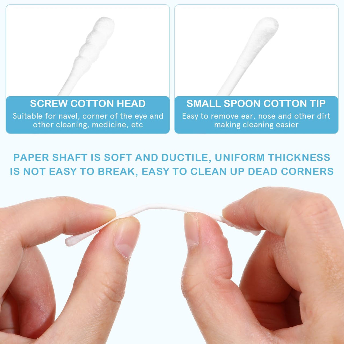 Kisangel Baby Cotton Swabs 400 Pcs Double-Ended Round Spiral Head Cotton Baby Swab for Ear Nose Cleaning Gentle Care Finger Toe and Eye Area Cleaning 2 Boxes