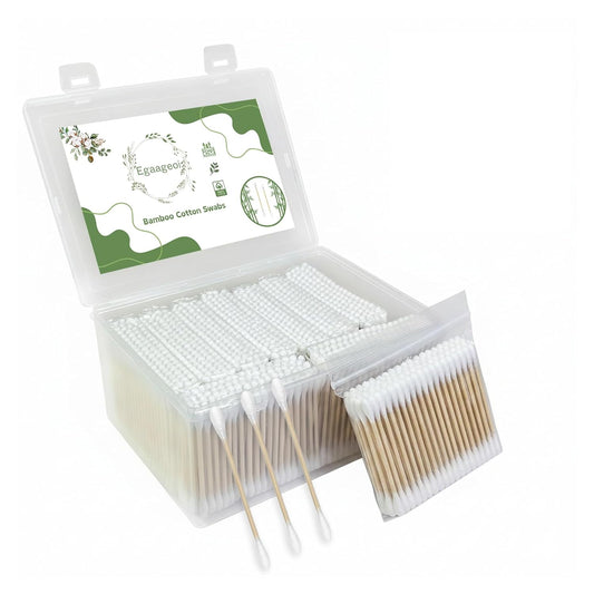 Egaageoi Bamboo Cotton Swabs 1000 Count, Organic Buds for Ear Cleaning