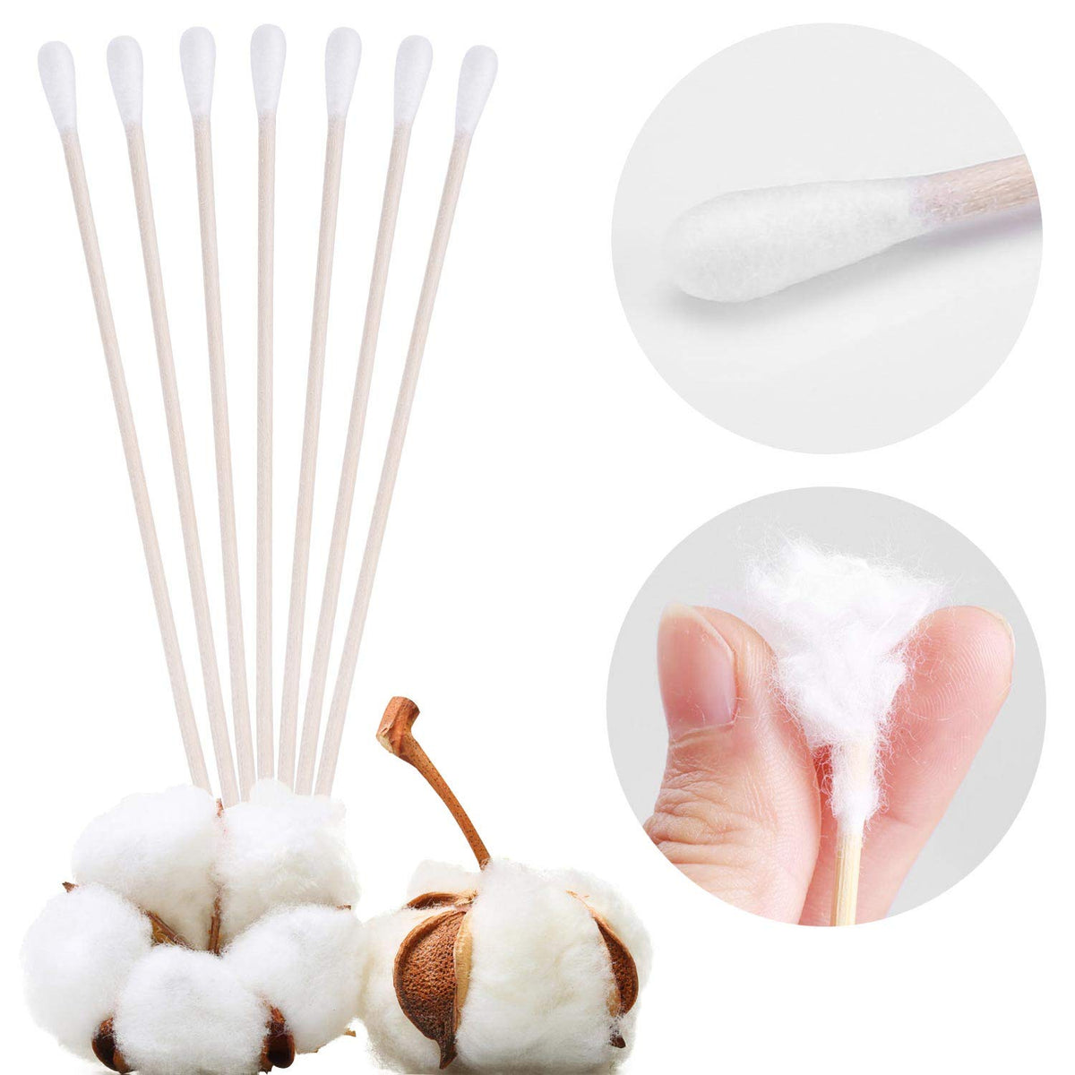 6" Cotton Swabs Wooden Handles Cotton Tipped Applicator Wood Sticks with Single Tip for Gun Cleaning, Wound Clean, Makeup, Removal Residue Tbestmax (500)
