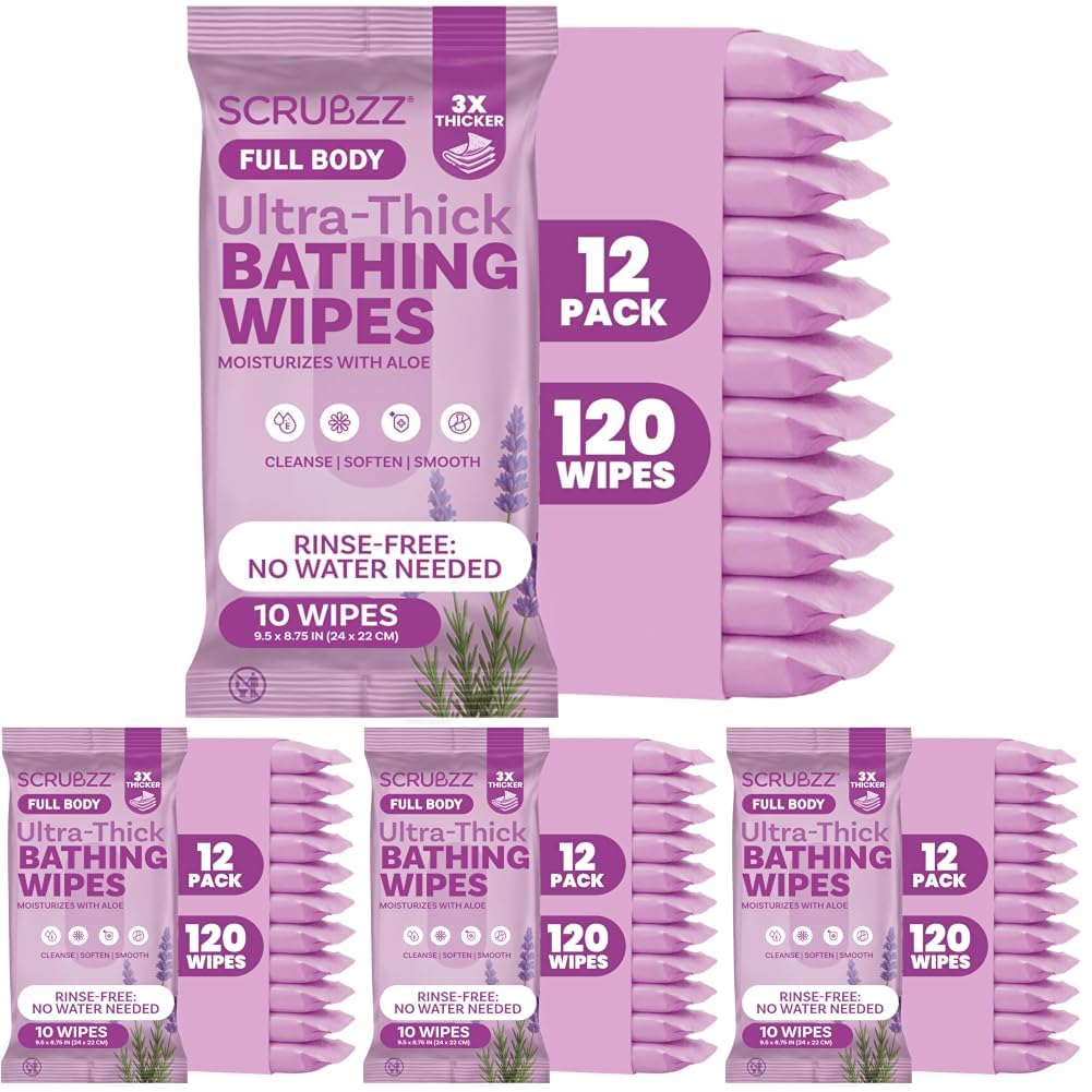Body Wipes for Adults Bathing No Rinse - Shower Wipes for Men & Women