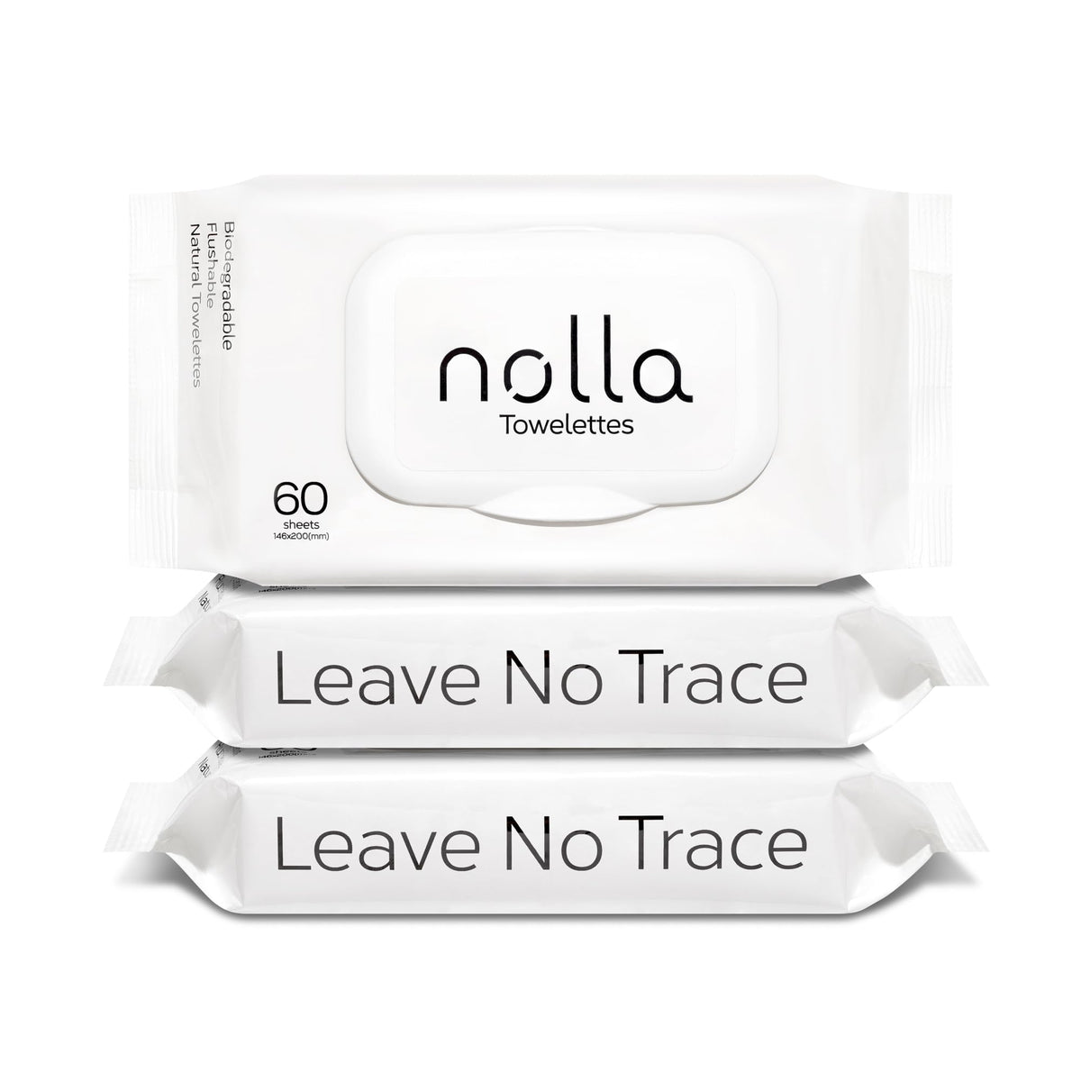 Nolla Biodegradable Flushable Wipes, Unscented, 360 Count (6 Packs of 60)