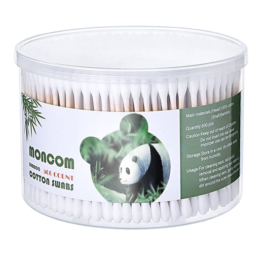 MONCOM 500 Count Double Round Thick Tips Cotton Swabs, Strong Bamboo Sticks