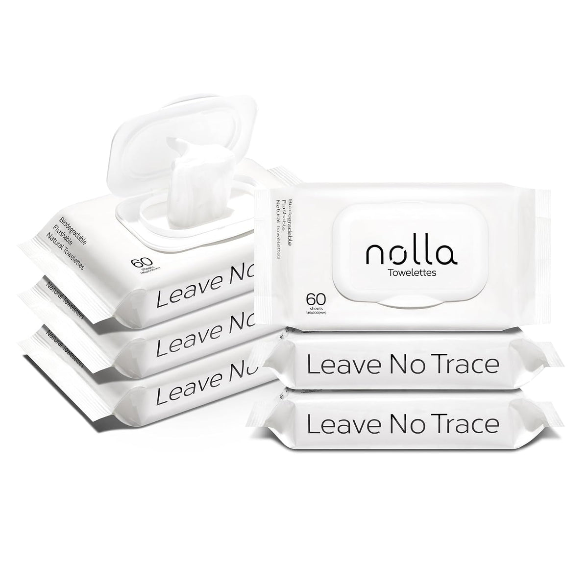 Nolla Biodegradable Flushable Wipes, Unscented, 360 Count (6 Packs of 60)