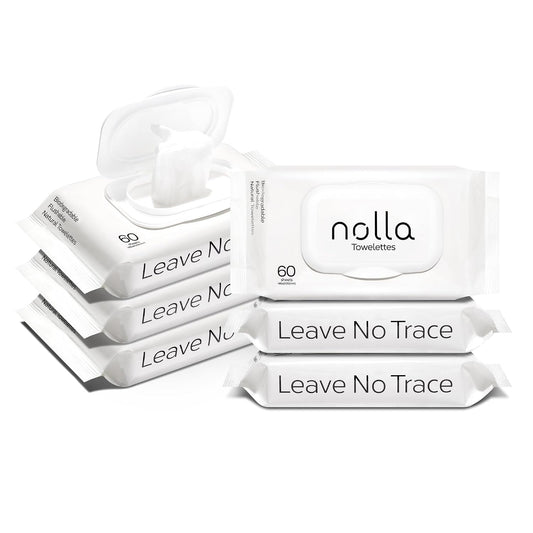 Nolla Biodegradable Flushable Wipes, Unscented, 360 Count (6 Packs of 60)