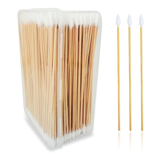 6-Inch Gun Cleaning Cotton Swabs | Pointed Tip Swabs with Bamboo Stick | for Firearm Maintenance, Makeup, Electronics, Crafts | Lint-Free & Reusable Case Included (Pointed Tips (500ct))