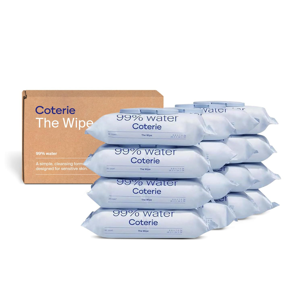 Coterie Baby Wipes for Sensitive Skin, Plant-Based and Plastic-Free Fibers, 99% Water, Hypoallergenic, pH Balanced, Unscented, Clean and Gentle Baby Essentials, 16 Pack, 896 Count