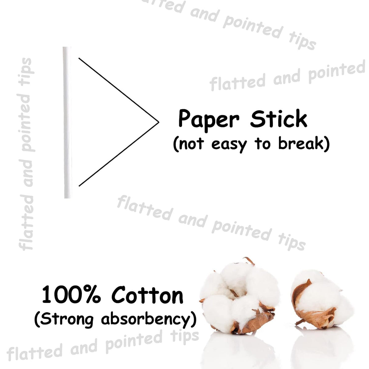 Precision Makeup Cotton Swabs, Double-Ended XL Cotton Buds with Pointed and Flat Tips,Extra Large Cotton Tips Applicator,Excellent Beauty Tools for Effective Makeup and Personal Care,375pcs