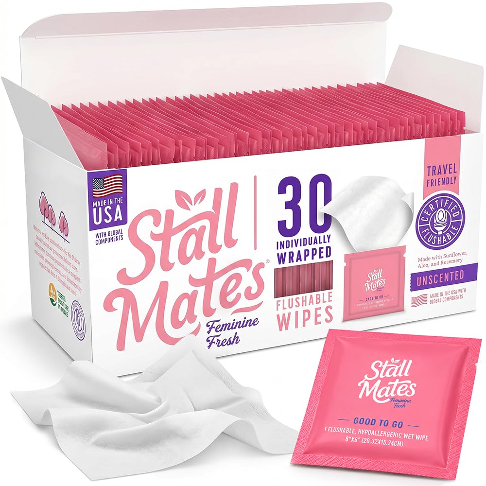 Stall Mates Flushable Wipes, Individually Wrapped, Unscented, 30 Count