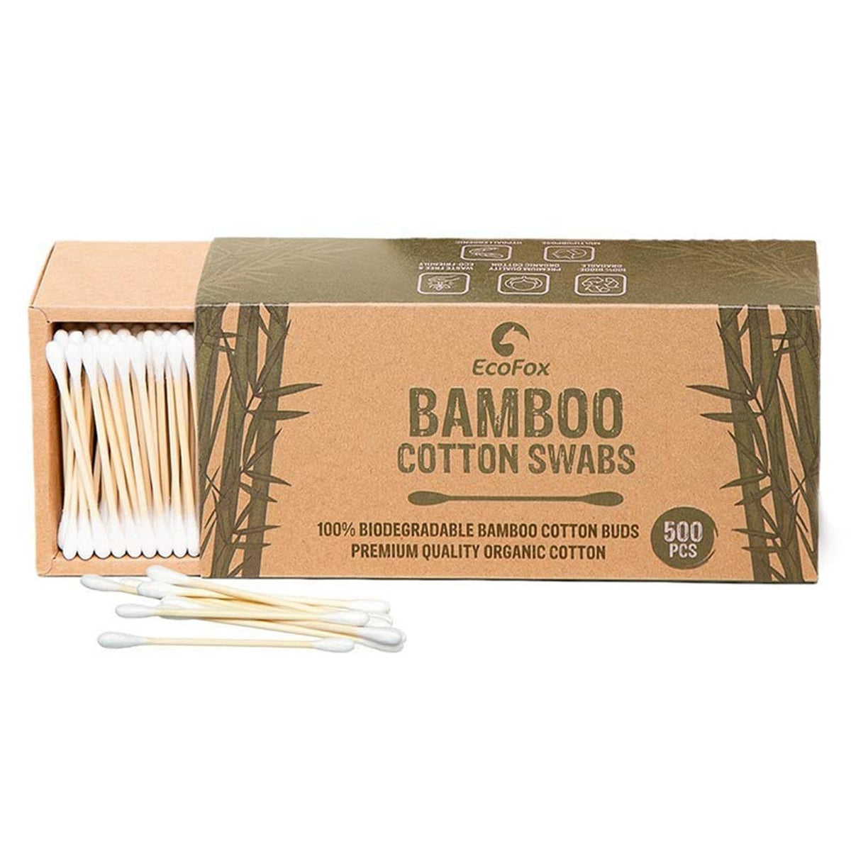 Bamboo Cotton Swabs 500 Count | Eco-Friendly & Pure Cotton Buds | Double Tipped Sticks | 100% Plant-Based & Natural | Perfect for Makeup & Nail Applications, Arts & Crafts, Removing Dust & Dirt…