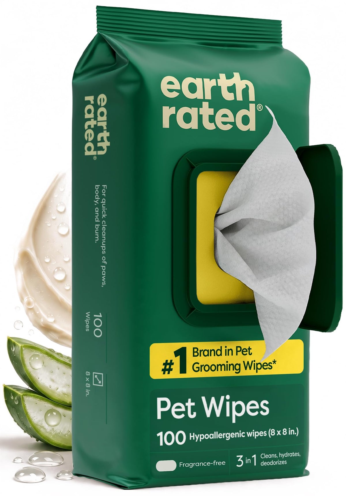 Earth Rated Dog Wipes for Paws & Butt, Deodorizing, Unscented, 400ct