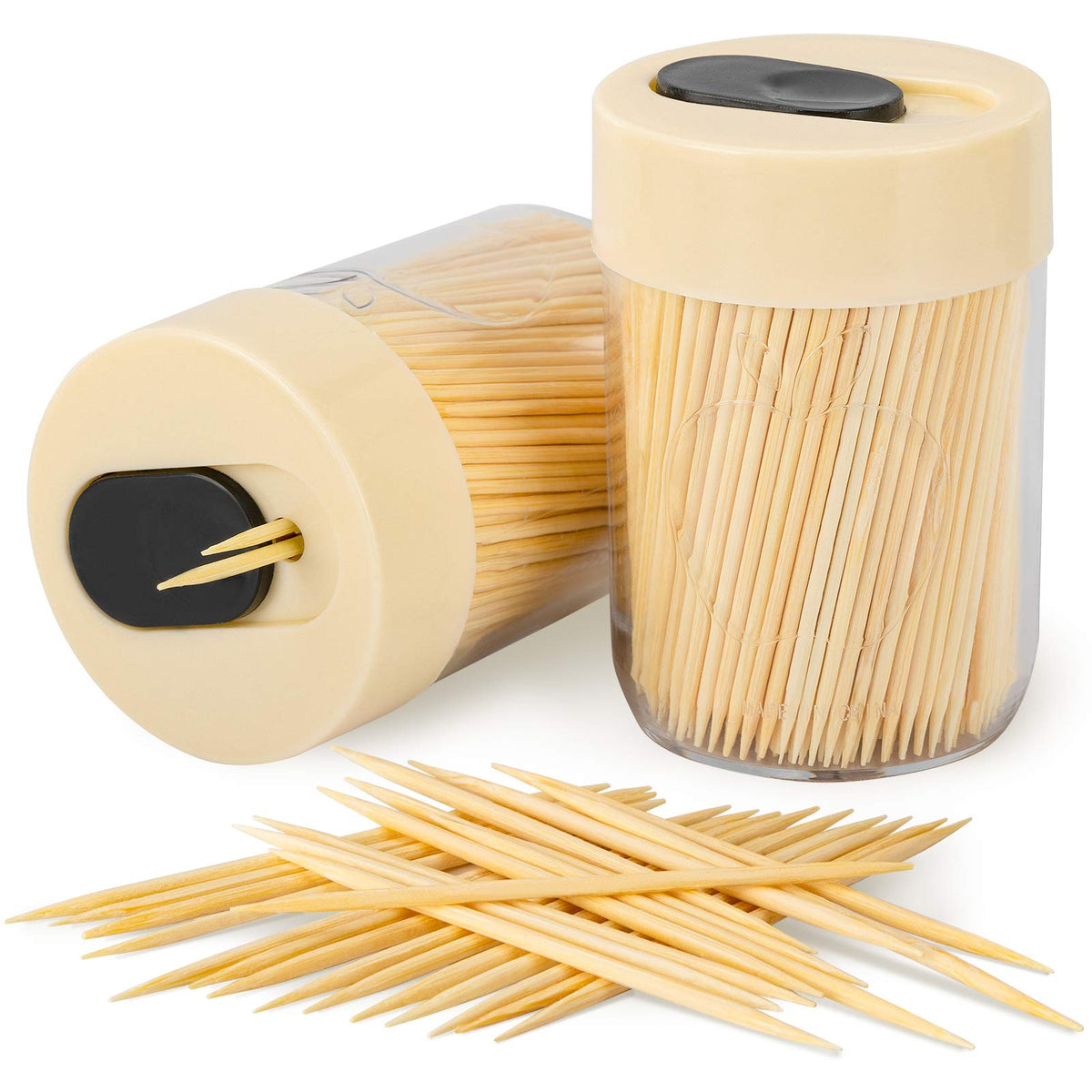 Sturdy Toothpick Holder with 800 Natural Toothpicks Wooden 2Pack Green