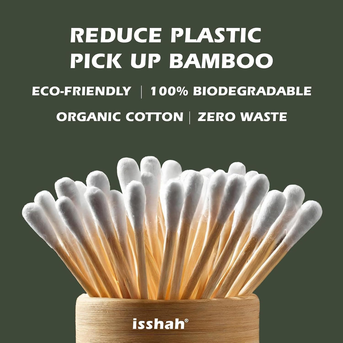 Isshah Double Tips Bamboo Cotton Swabs - 500 Count - FSC Certified