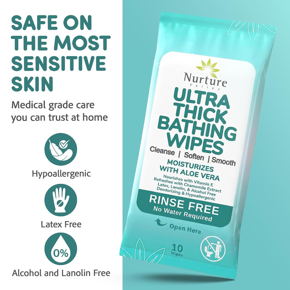 Nurture XL Ultra Thick Body Wipes for Adults with Aloe No Rinse - 120 Pack
