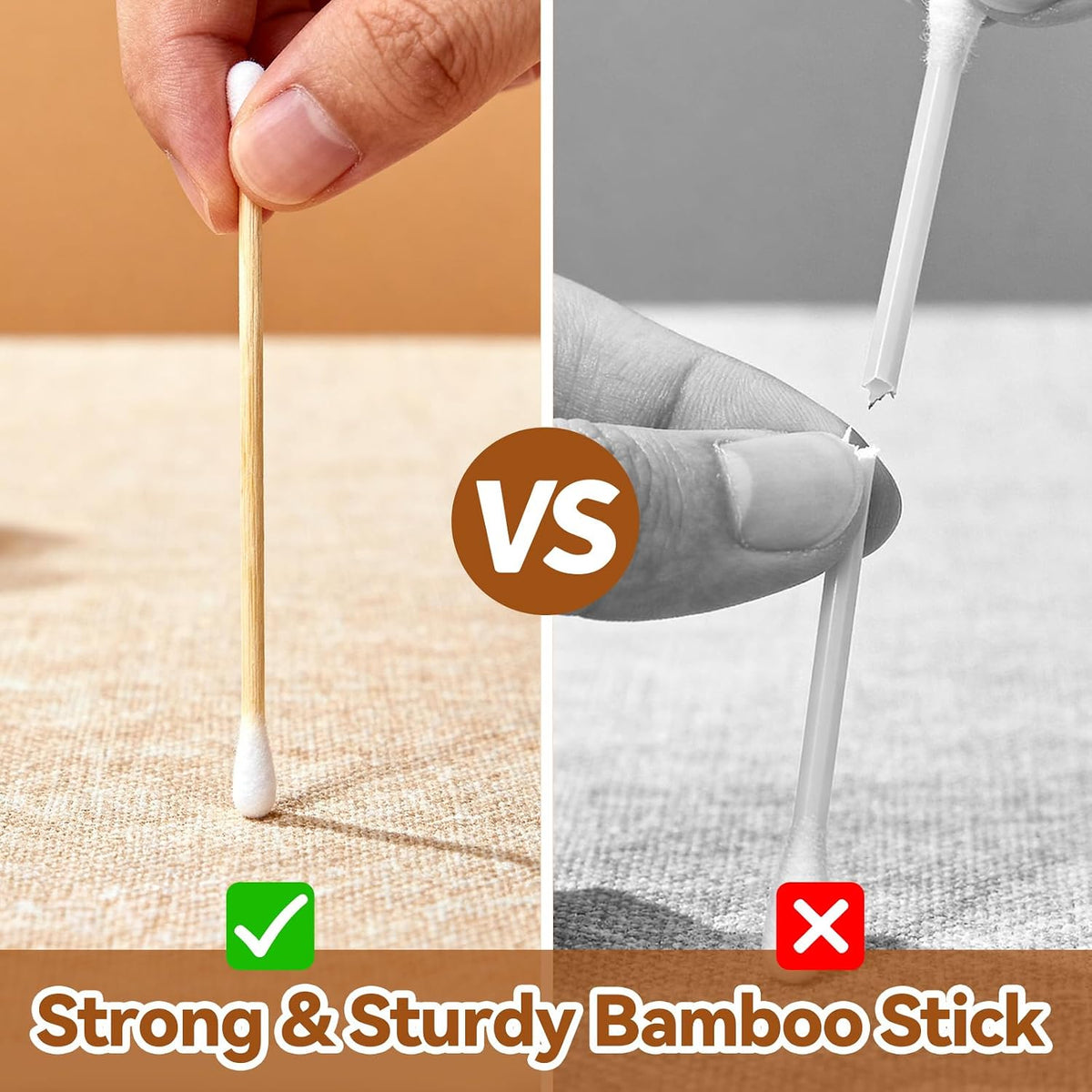 Bamboo Cotton Swabs 500 Count Ear Wooden Natural