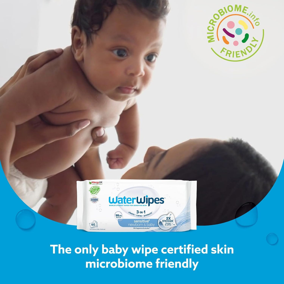 WaterWipes Sensitive+ Newborn & Baby Wipes, 3-In-1 Cleans, Cares, Protects, 99.9% Water, Unscented & Hypoallergenic, 720 Count (12 Packs)