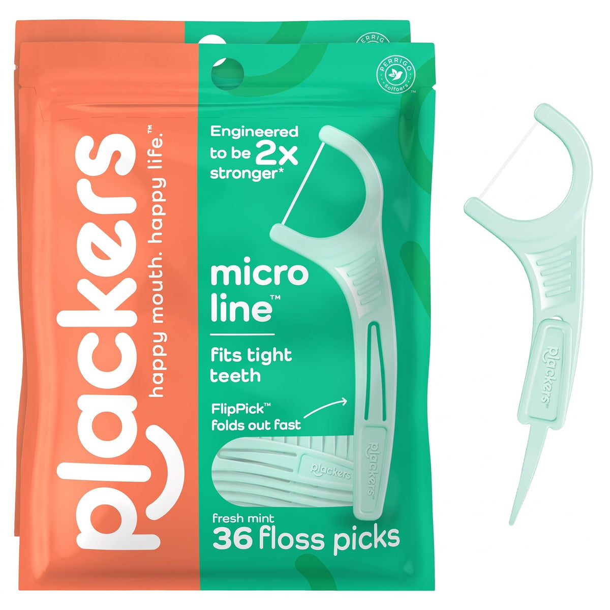 Plackers Micro Line Floss Picks, Mint, 36 Count
