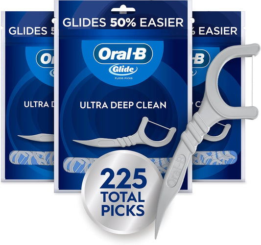 Oral-B Glide Ultra Deep Clean Floss Picks, Removes Food and Plaque, Cool Mint Flavor, 75 Count, Pack of 3