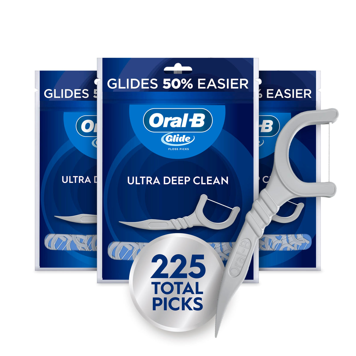Oral-B Glide Peppermint Dental Floss Picks with Arctic Peppermint Oil Flavor, 75 Count, Pack of 3