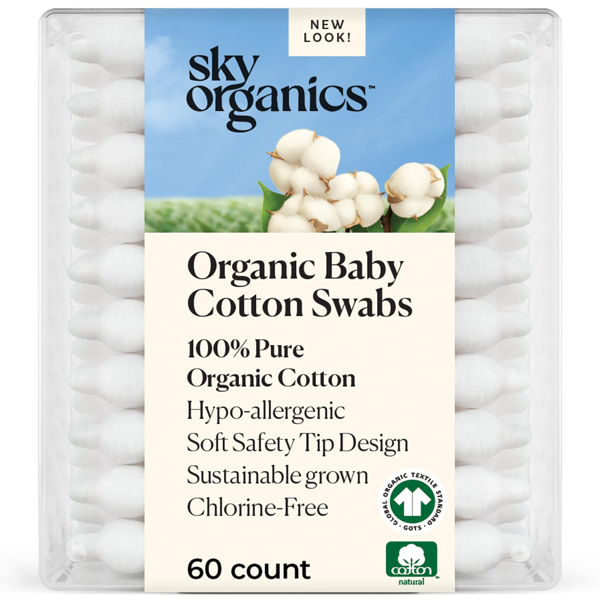 Sky Organics Organic Cotton Swabs 375 ct, 100% Pure, Natural, Chlorine-Free