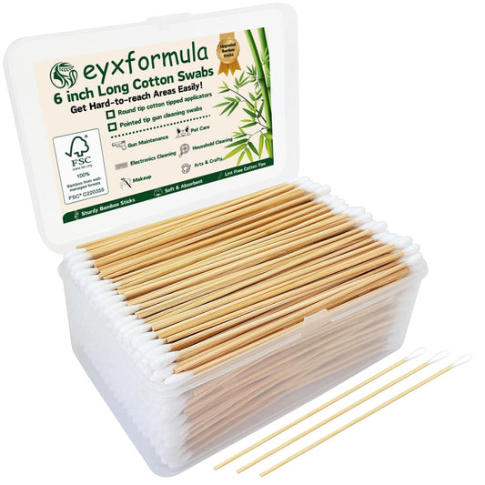 Eyxformula 6 Inch Long Cotton Swabs 500 Count, FSC Certified Bamboo Sticks