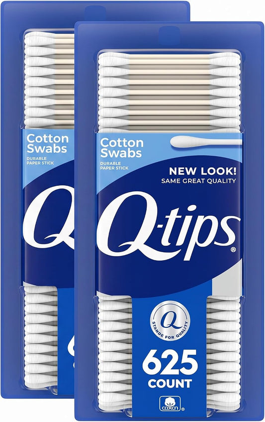 Q-tips Cotton Swabs for Hygiene and Beauty Care Original Cotton Swab Made with 100% Cotton 625 Count, (Pack of 2)