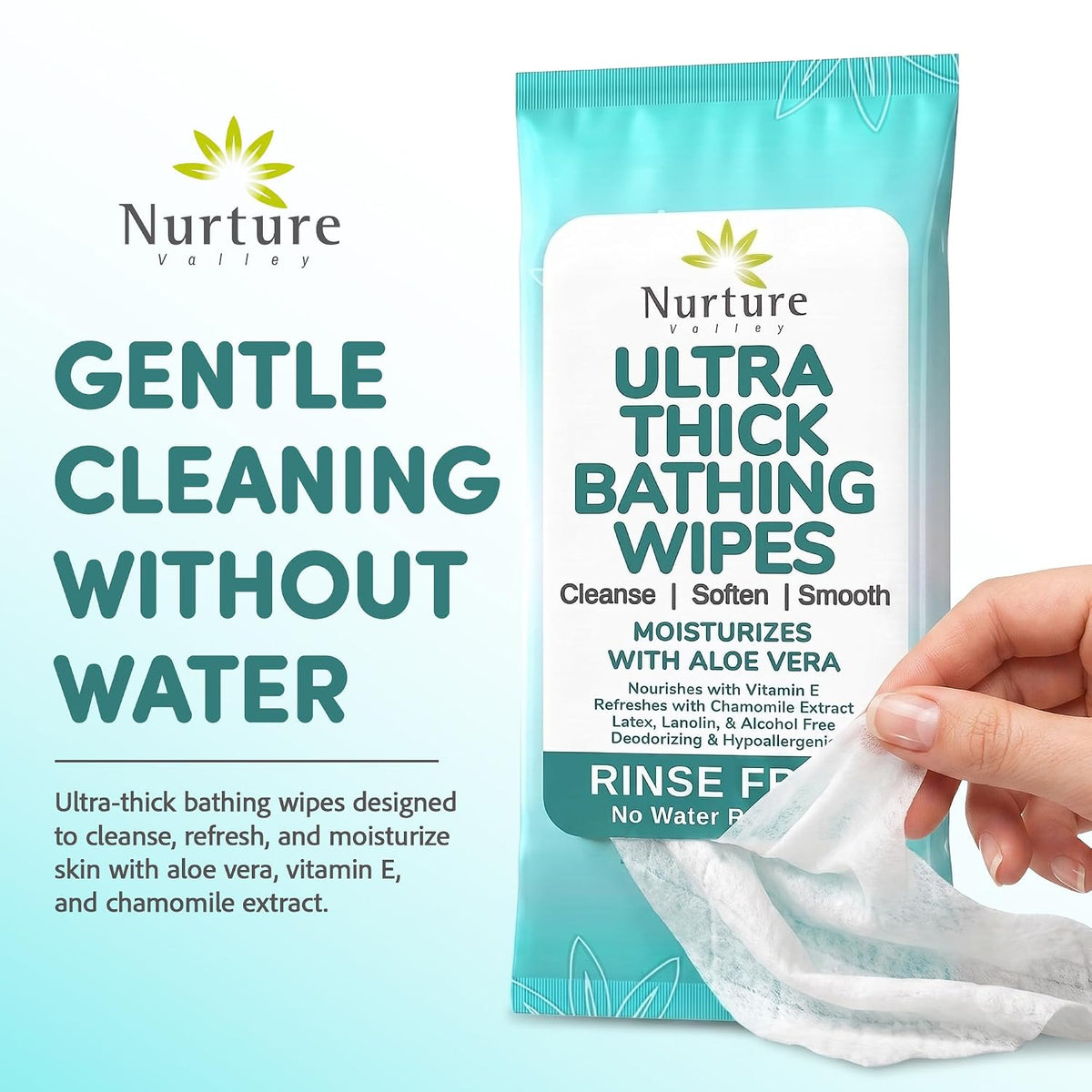 Nurture XL Ultra Thick Body Wipes for Adults with Aloe No Rinse - 120 Pack