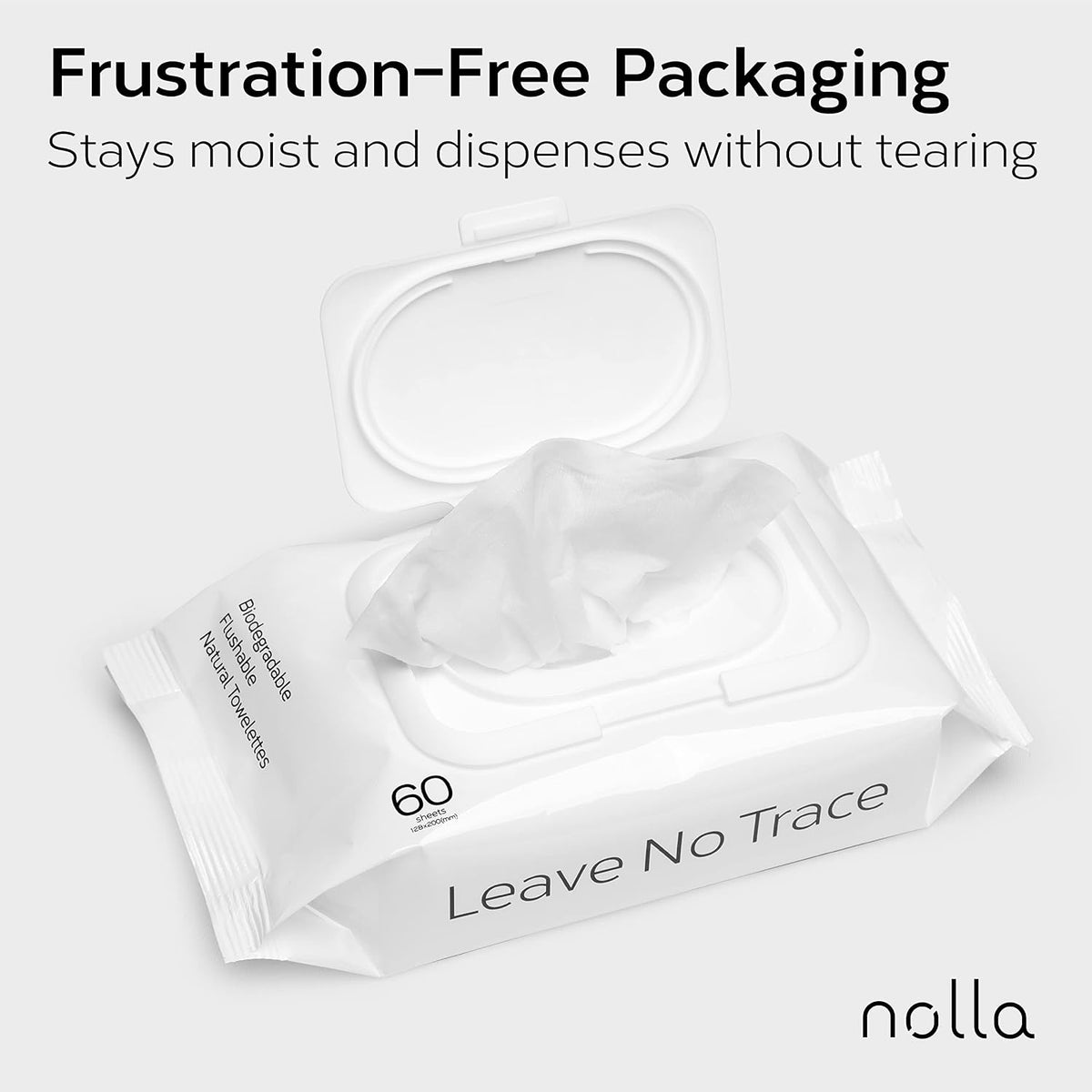 Nolla Biodegradable Flushable Wipes, Unscented, 360 Count (6 Packs of 60)