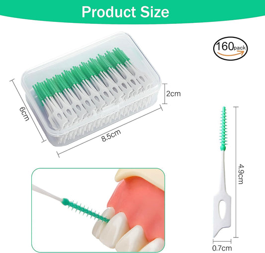 Ndzefan160PCS Portable Soft Silica Gel Toothpick Dental Floss Picks Soft Original Suitable for Oral Care of Adults and Childrens,Toothpick Brushes Teeth Cleaning Tool (Green)