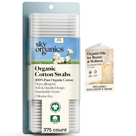 Sky Organics Organic Cotton Swabs 375 ct, 100% Pure, Natural, Chlorine-Free