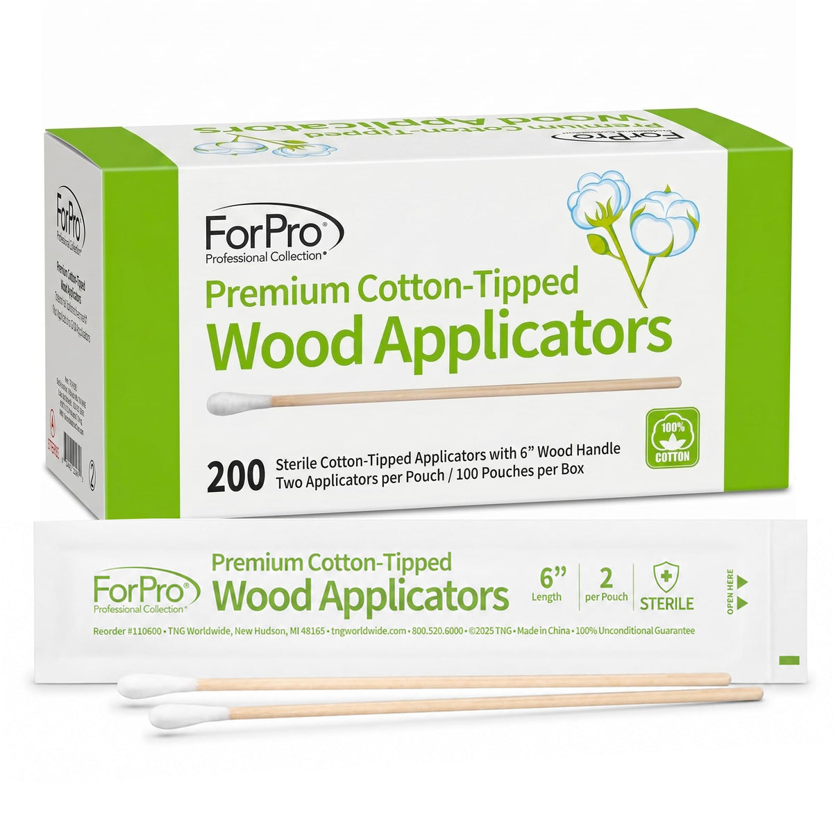 ForPro Premium Cotton-Tipped Wood Applicators, 200ct