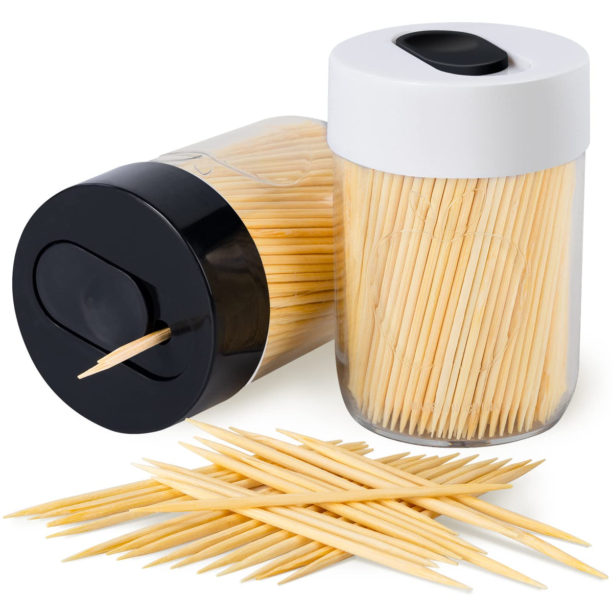 Sturdy Toothpick Holder with 800 Natural Toothpicks Wooden 2Pack Black