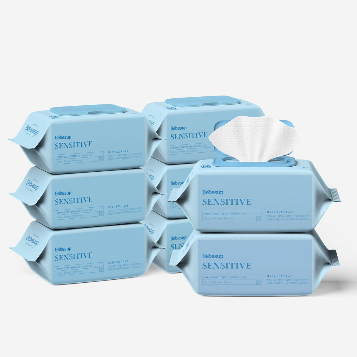 BEBESUP- Korea's #1 Light Baby Wipes - Safe even for Atopic Skin Hypoallergenic Water-Based Unscented Alcohol & Paraben-Free Organic Flip-Top Plant Based Organic Baby Wipes (640 Count 8 Packs)