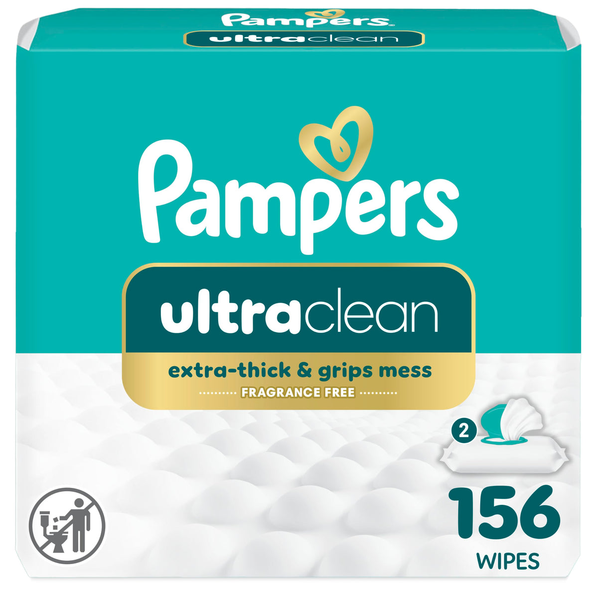 Pampers Ultraclean Baby Wipes, Unscented, Fragrance Free, Water Based, Hypoallergenic, Extra Thick & Grips Mess, 100% Plant Based, 624 Wipes Total (8X Flip-Top Packs)