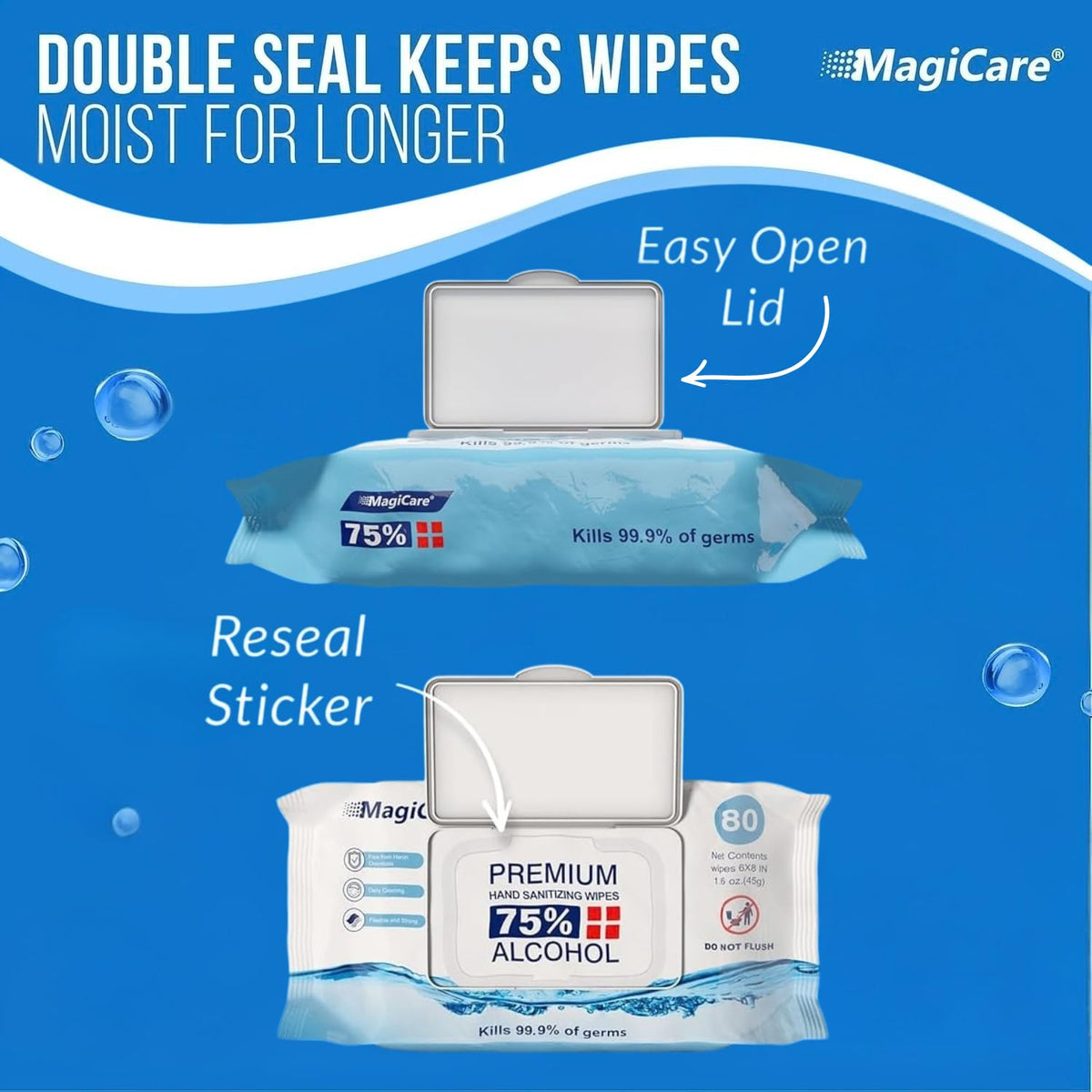MagiCare 75% Large Alcohol Wipes (4-80ct pks, 320ct), Hand Sanitizer Wipes