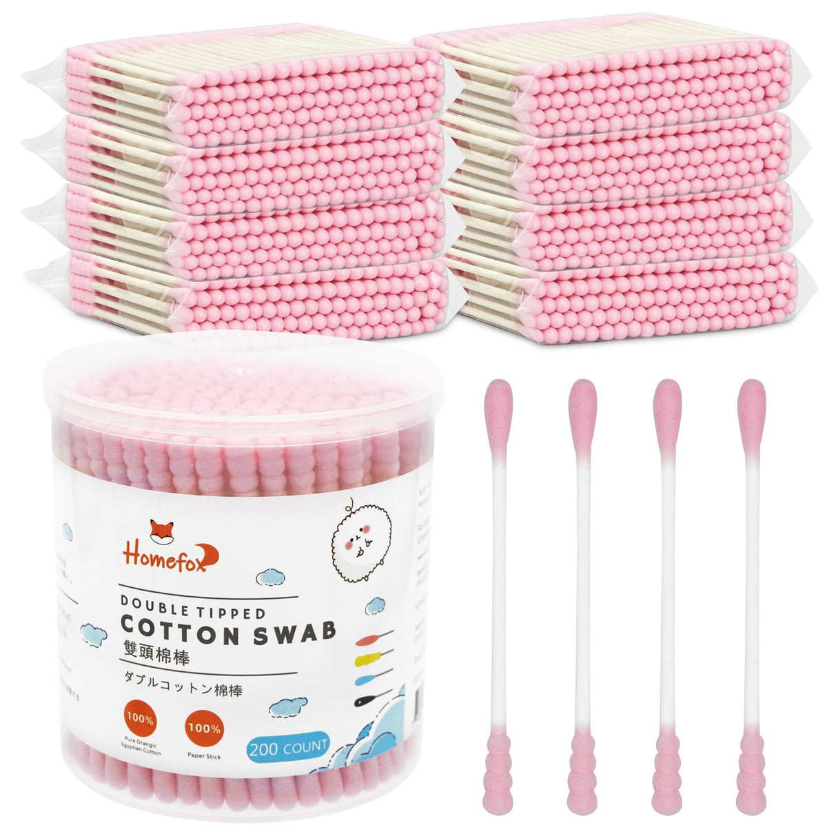 Cotton Swabs Spiral - 600 Count Organic Cotton Buds Double Side Tightly Wrapped Cotton Tips Paper Stick Soft Gentle Lint-Free Cruelty-Free, Round & Spiral (White)