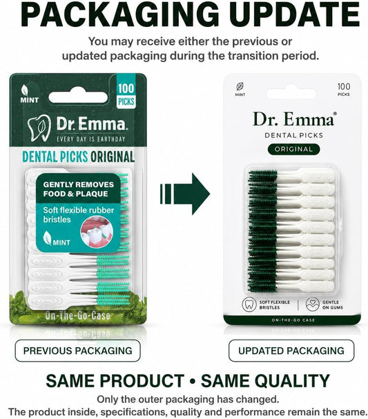 Dr. Emma Original Dental Picks Mint Soft Rubberized Tooth Picks Easy to Use Brush Picks 100Ct/Pack, 1 Pack(100Ct)