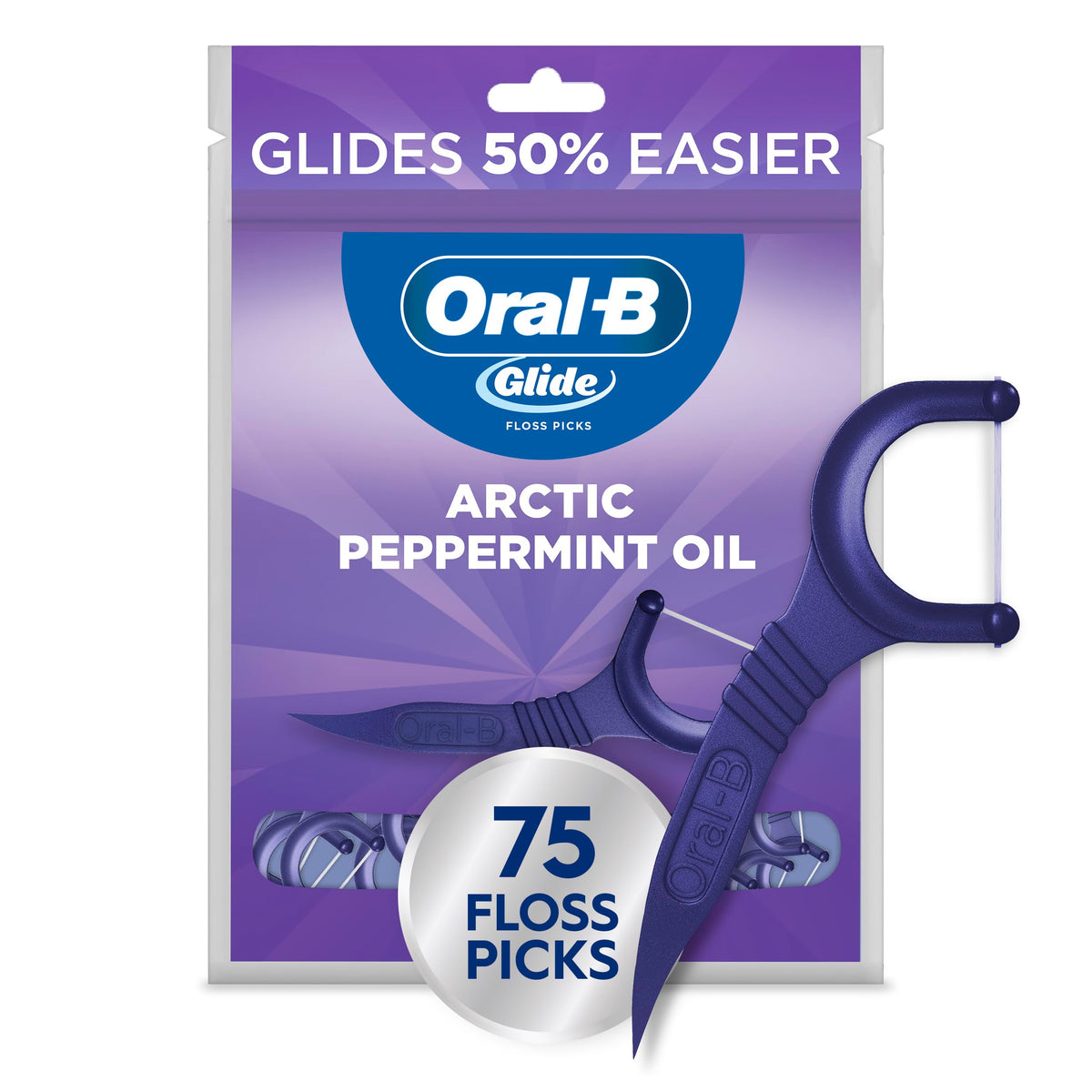 Oral-B Glide Peppermint Dental Floss Picks with Arctic Peppermint Oil Flavor, 75 Count, Pack of 3