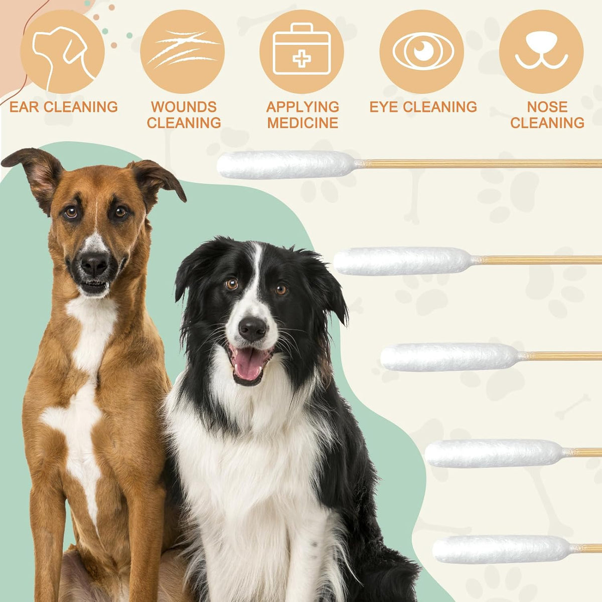 100 PCS Professional Dog Ear Cleaning Swabs - 6-inch Large Cotton Swabs