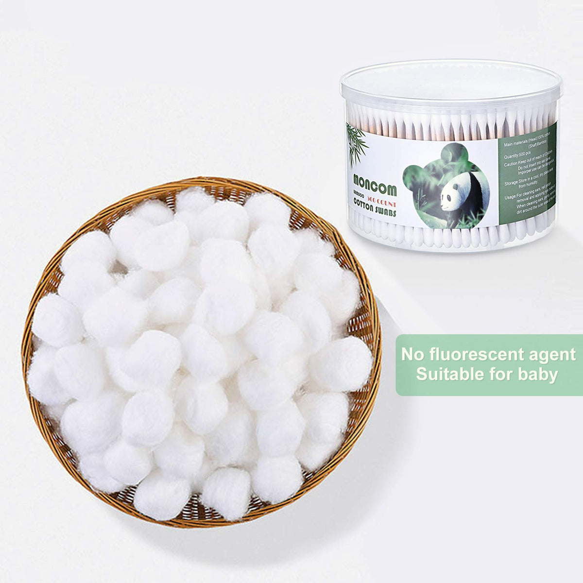 MONCOM 500 Count Double Round Thick Tips Cotton Swabs, Strong Bamboo Sticks