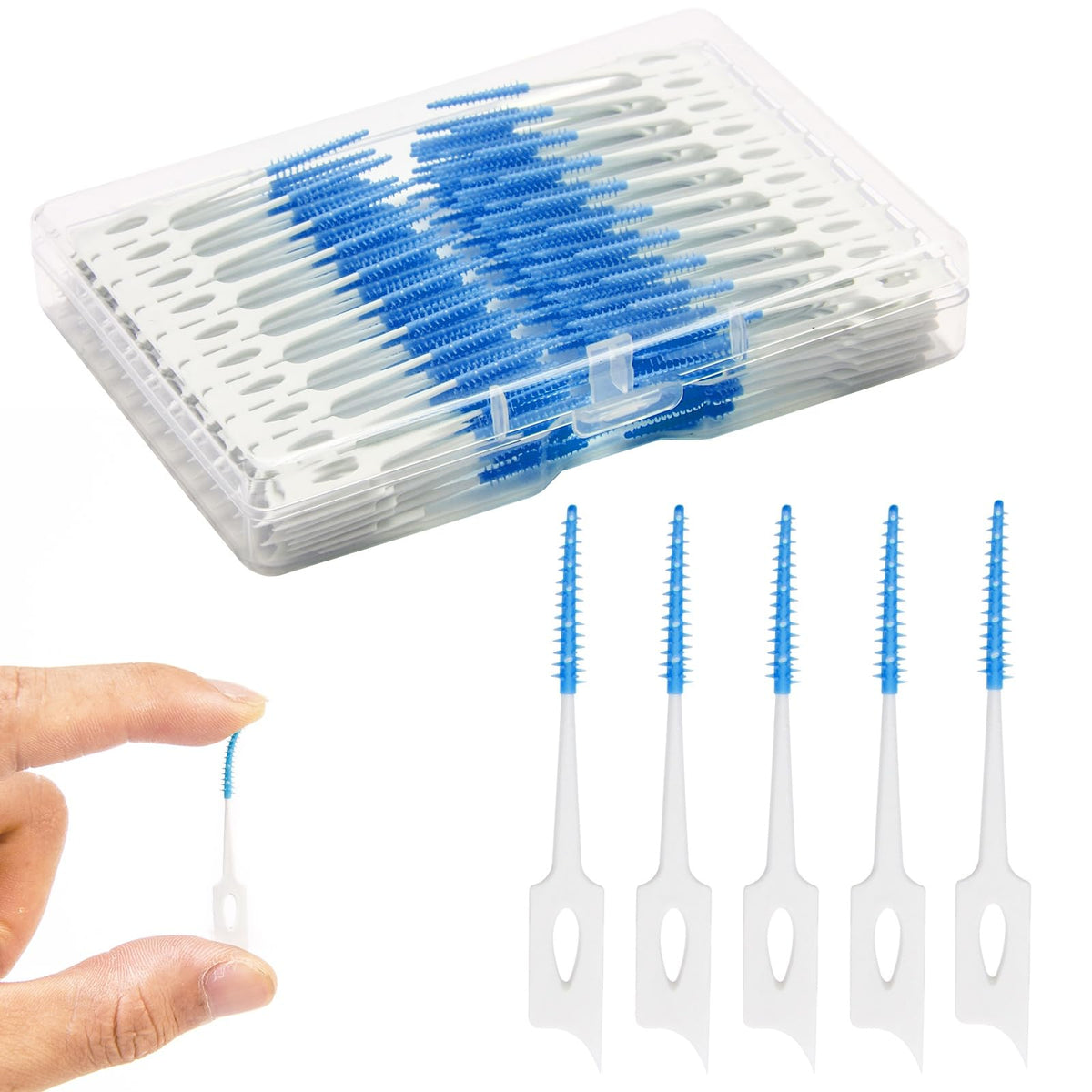 Dental Floss Picks, 200 Count, Soft Rubber Brush Head, Interdental Brushes with Convenient Carry Case,Dual-Ended Toothpick Travel Teeth Cleaning Tools (Green)