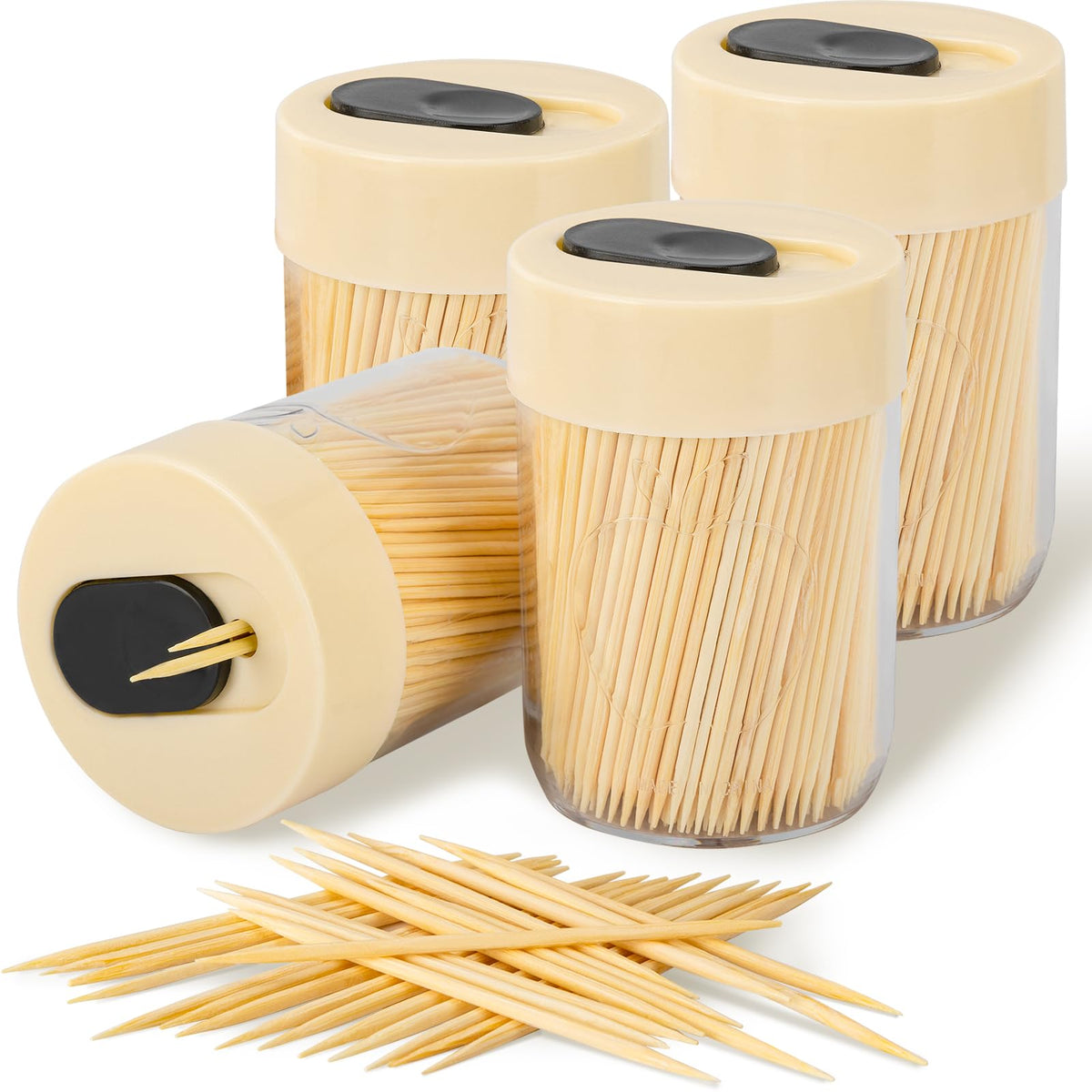 Sturdy Toothpick Holder with 800 Natural Toothpicks Wooden 2Pack Black