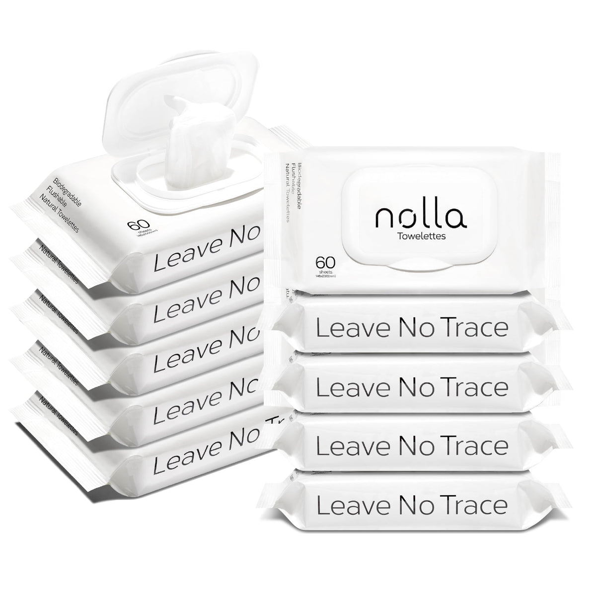 Nolla Biodegradable Flushable Wipes, Unscented, 360 Count (6 Packs of 60)