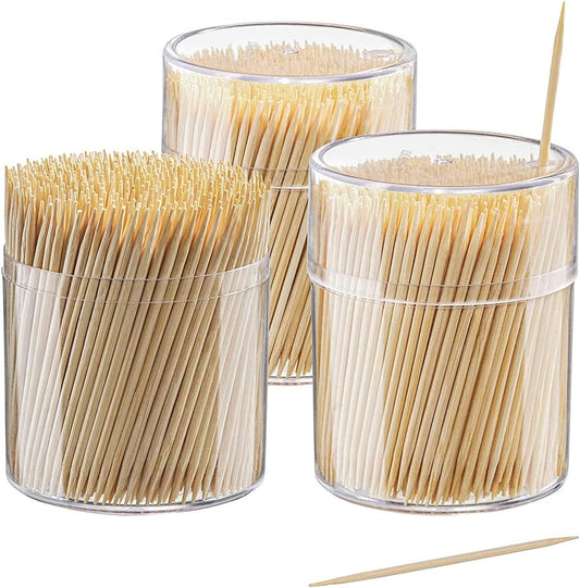 GUSTO Wooden Bamboo Toothpicks [1500 Count] Round Double-Pointed