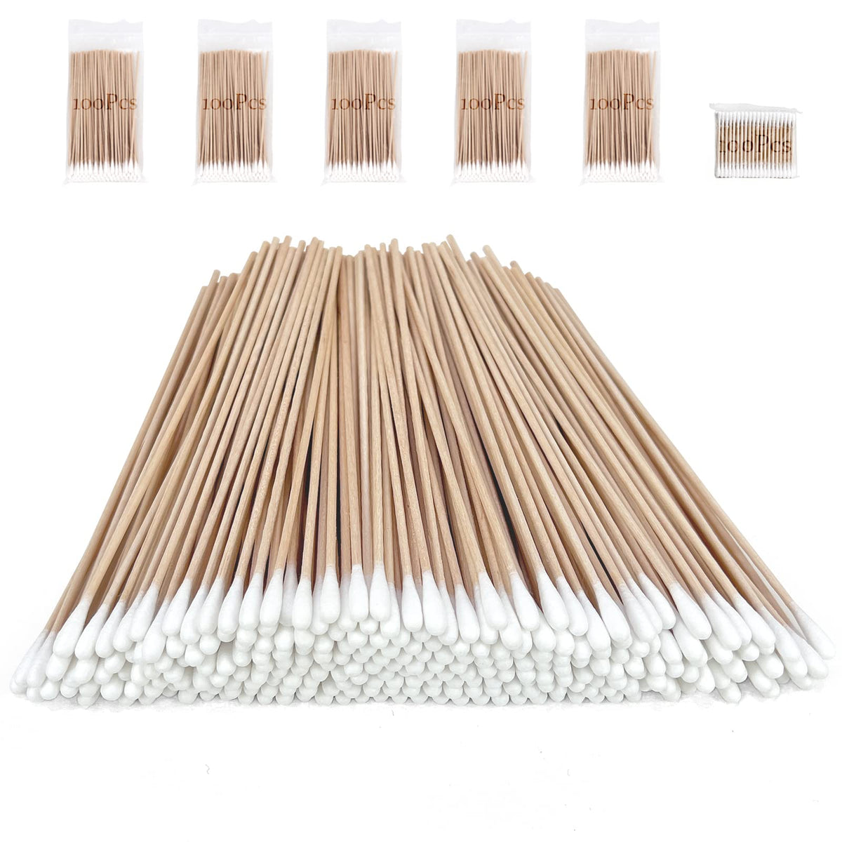 200 PCS Long Wooden Cotton Swabs, Cleaning Cotton Sticks with Wood Handle for Oil Makeup Gun Applicators, Eye Ears Eyeshadow Brush and Remover Tool, Cutips Buds for Baby and Home Accessories