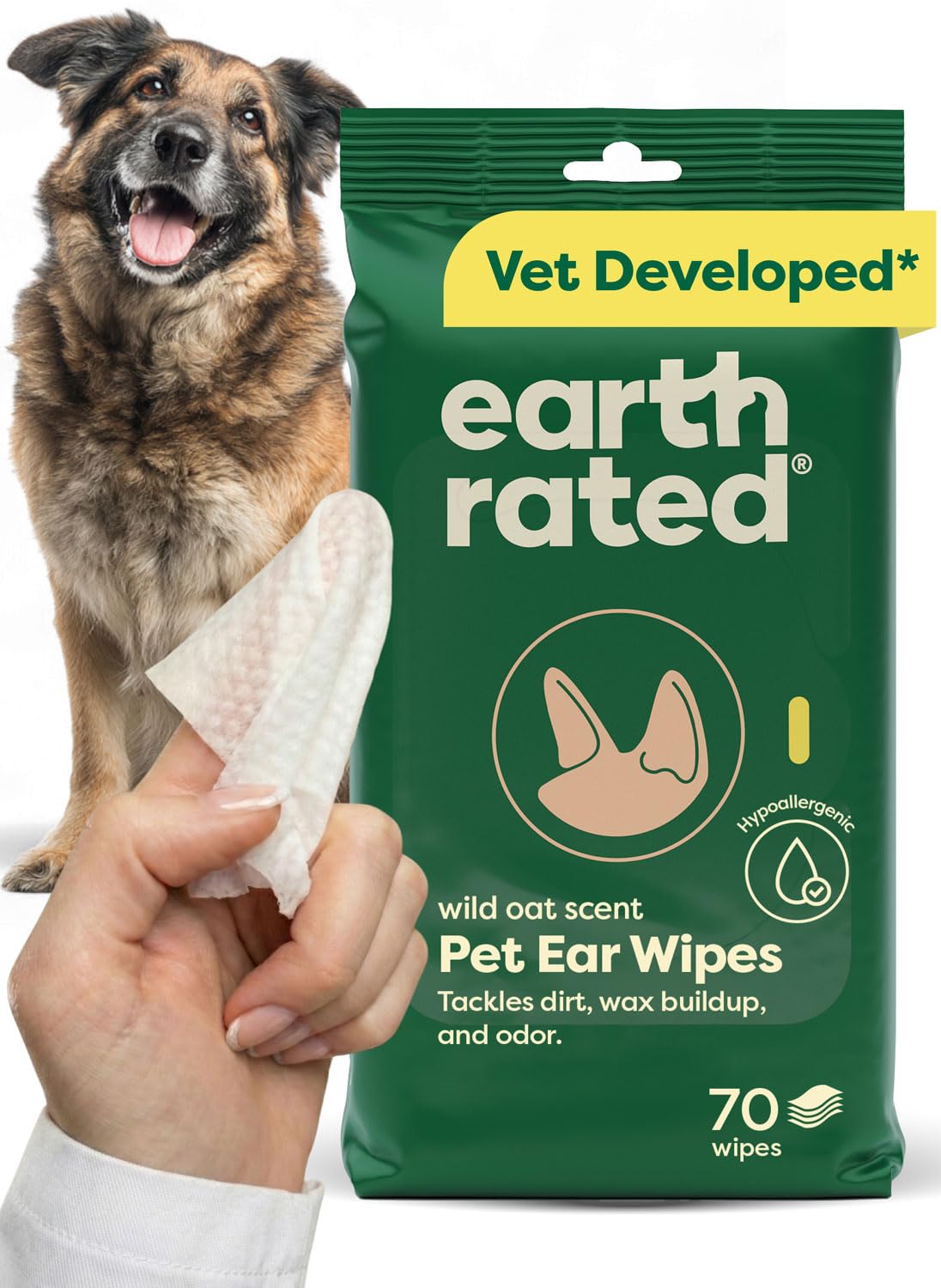Earth Rated Dog Wipes for Paws & Butt, Deodorizing, Unscented, 400ct