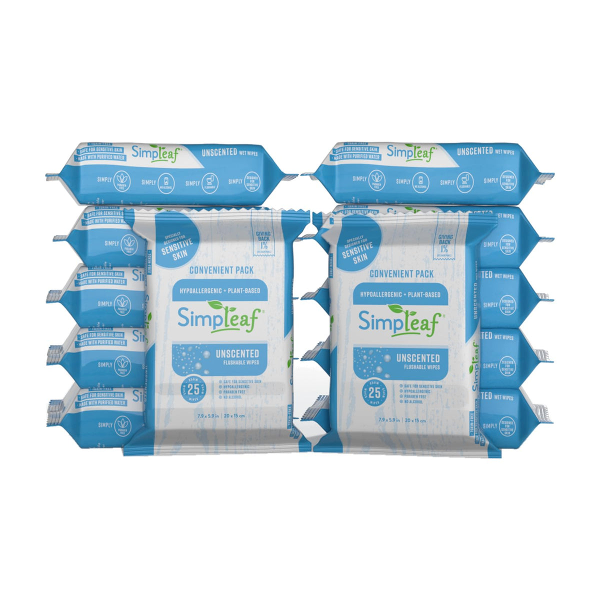 Simpleaf Flushable Wet Wipes Unscented | Plastic Free, Paraben & Alcohol Free | Hypoallergenic & Safe for Sensitive Skin | Soothing Aloe Formula | Adult Toilet Wipes (3 x 50 Counts Pack) 150 Counts