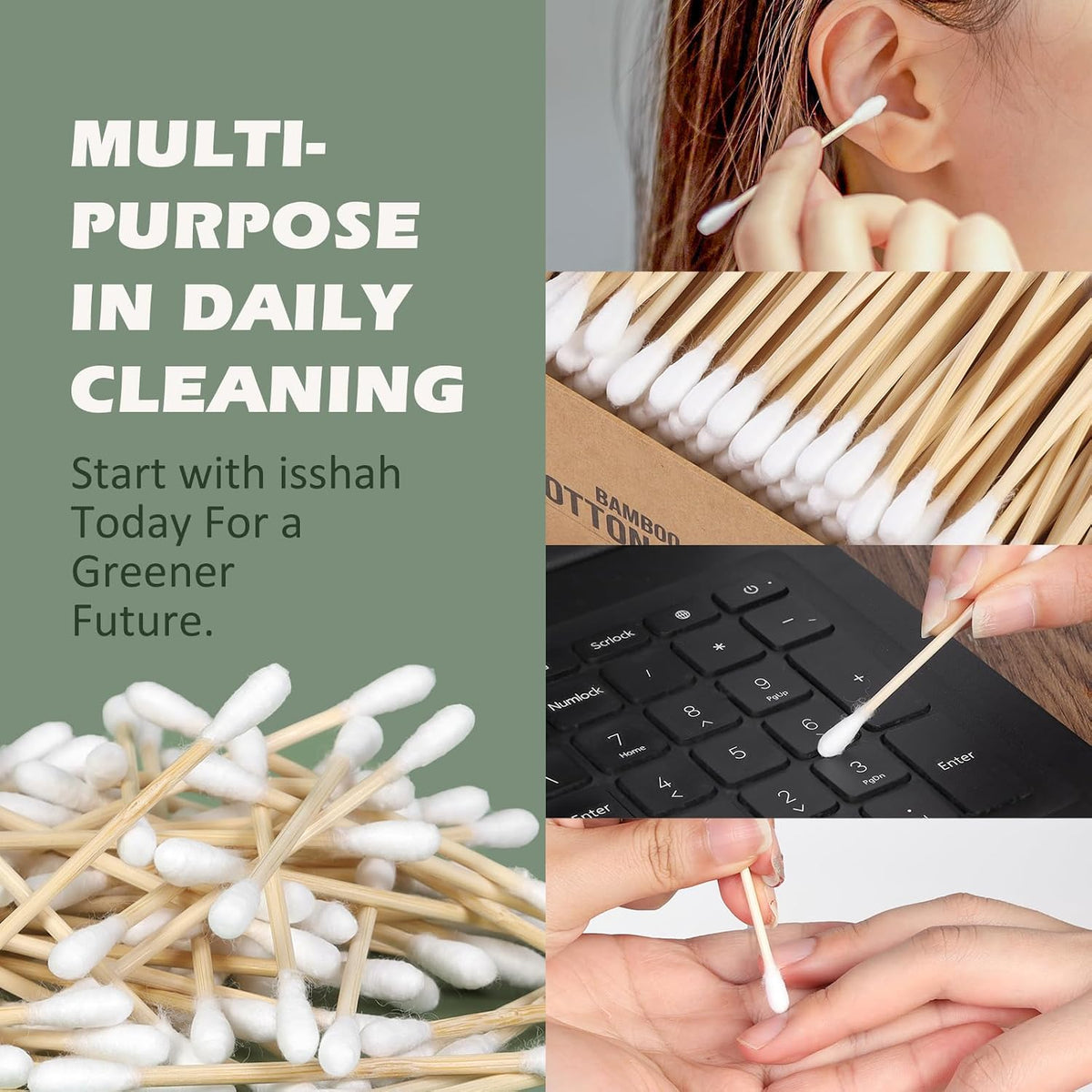 Isshah Double Tips Bamboo Cotton Swabs - 500 Count - FSC Certified