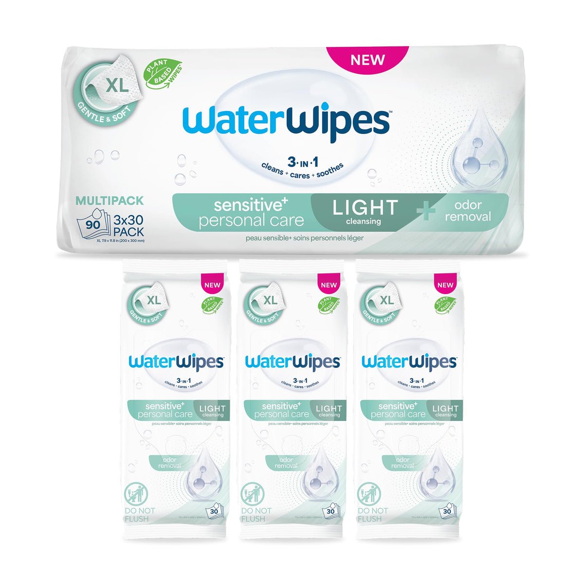 WaterWipes Sensitive Personal Care Ultra, Incontinence Wipes, Odor Removal, Heavy Duty XL Textured Wipes, Fragrance Free, 78 Count (3 Packs)